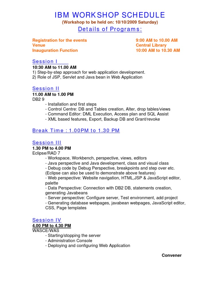 IBM Workshop Schedule Overview | PDF | Computers