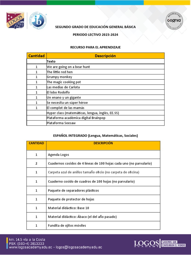 Listado de Útiles y Materiales 2° Básica 2023-2024 | PDF | Lápiz ...
