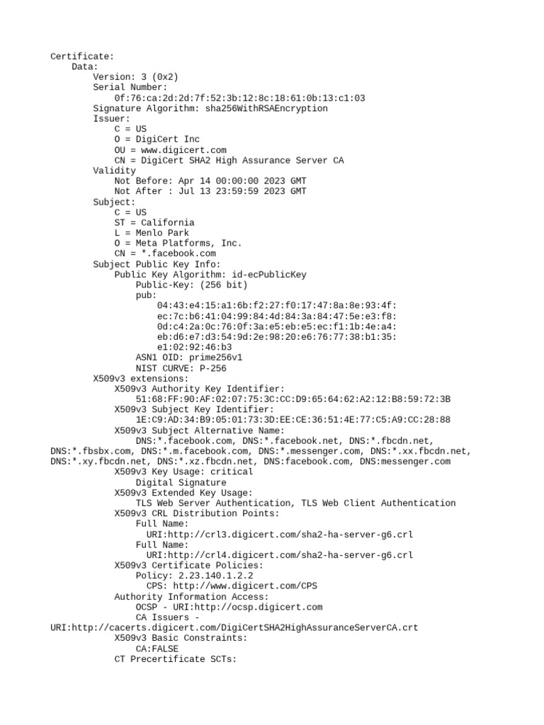 X509-1 Web - Facebook.com | PDF | Public Key Certificate | Cryptography
