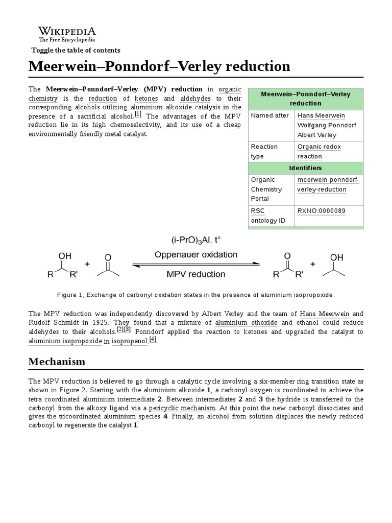 Meerwein-Ponndorf-Verley Reduction Mechanism | PDF | Inorganic ...