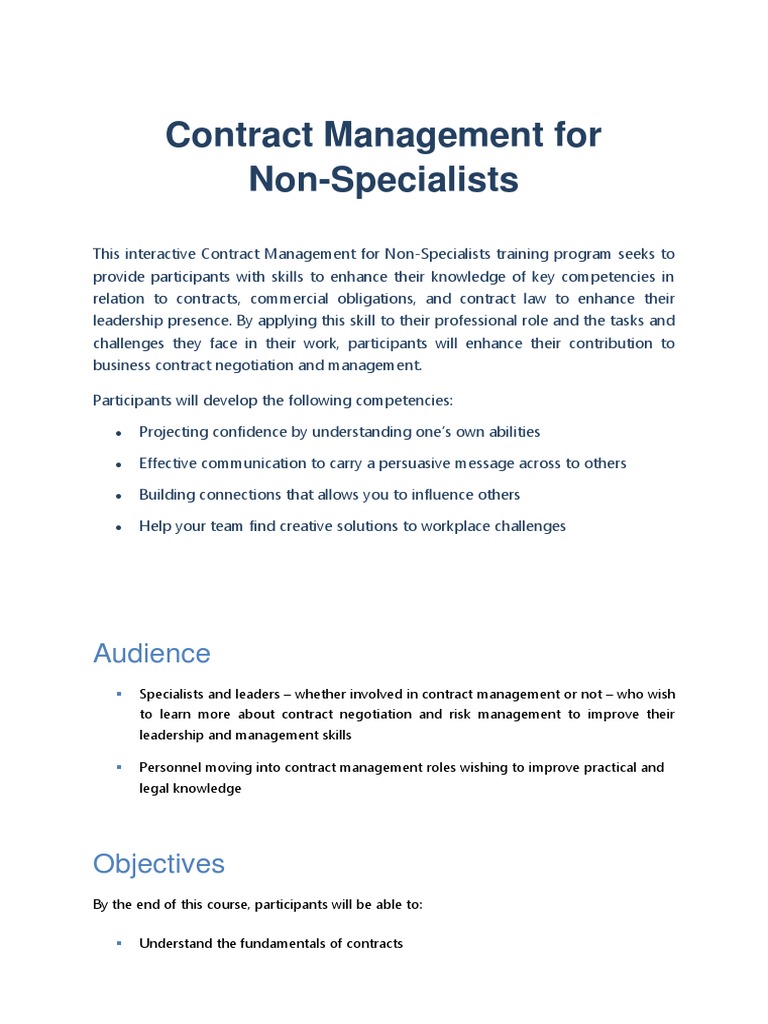 Contract Management for Non-Specialists | PDF | Leadership | Negotiation