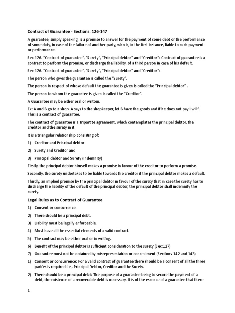 Contract of Guarantee PDF Guarantee Surety