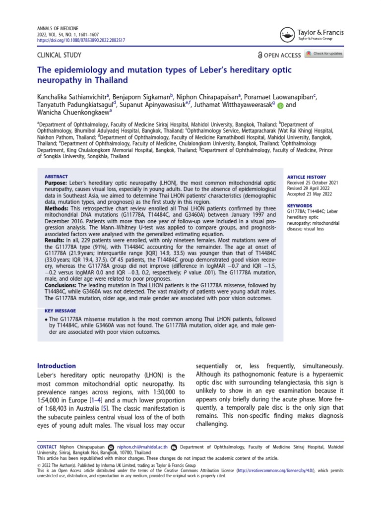 The Epidemiology and Mutation Types of Leber's Hereditary Optic