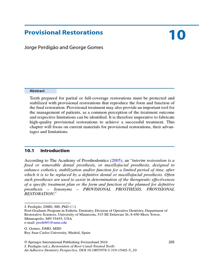 10 Provisional Restorations PDF Poly(Methyl Methacrylate) Dental