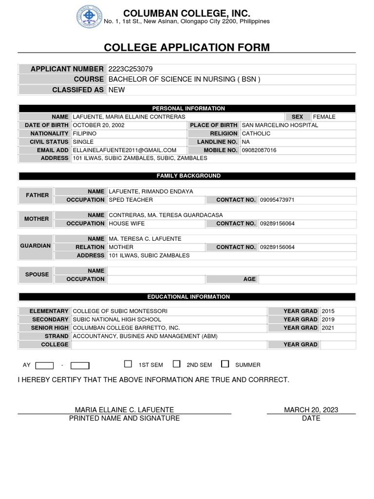 Columban College Nursing Application | PDF | Social Programs | Health ...