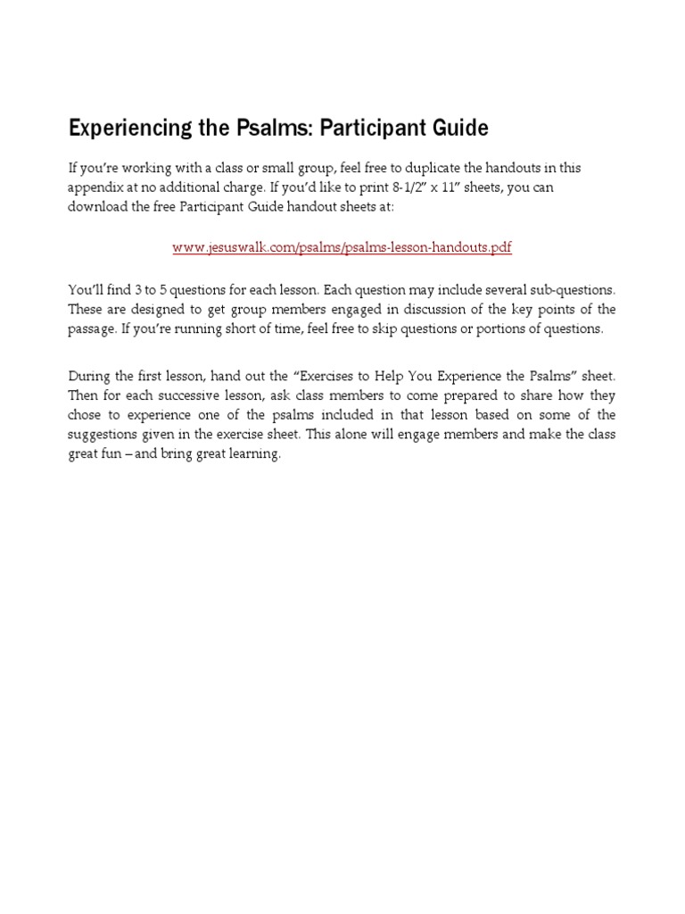 Psalms Lesson Handouts Pdf Psalms Jesus