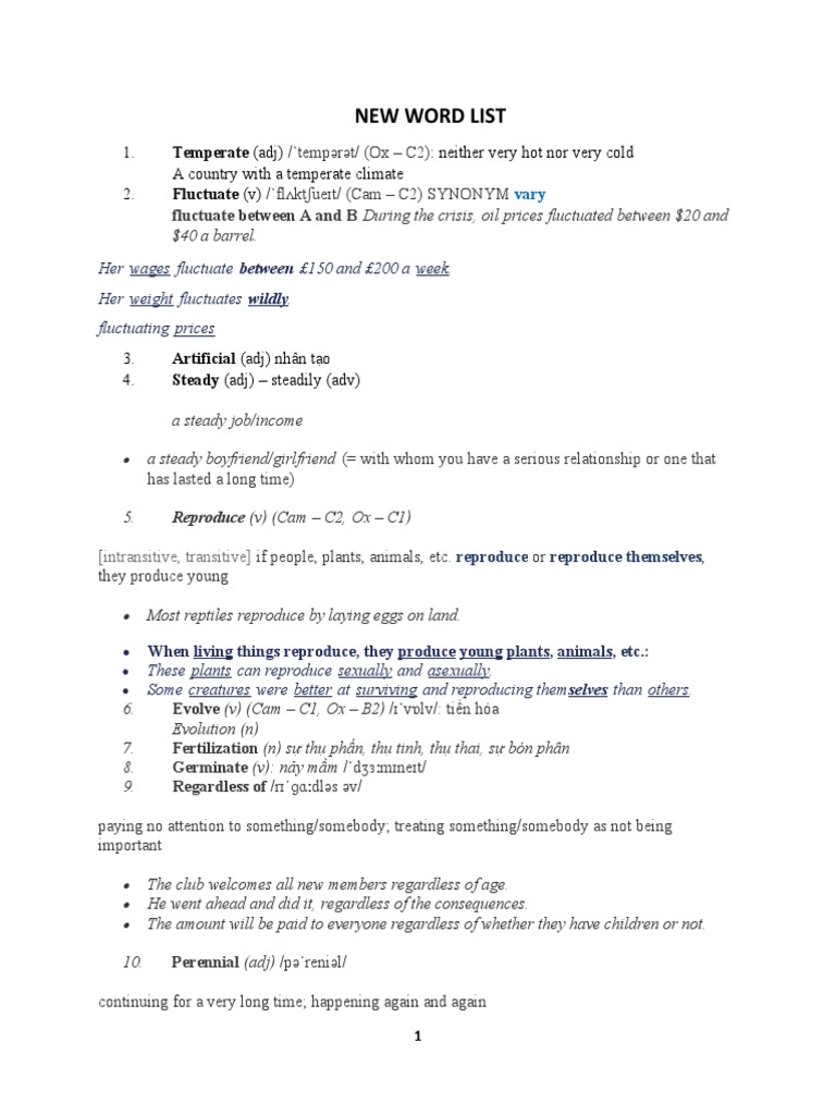 New Word List c5 Test 3 (25 Words) | PDF | Perennial Plant | Botany