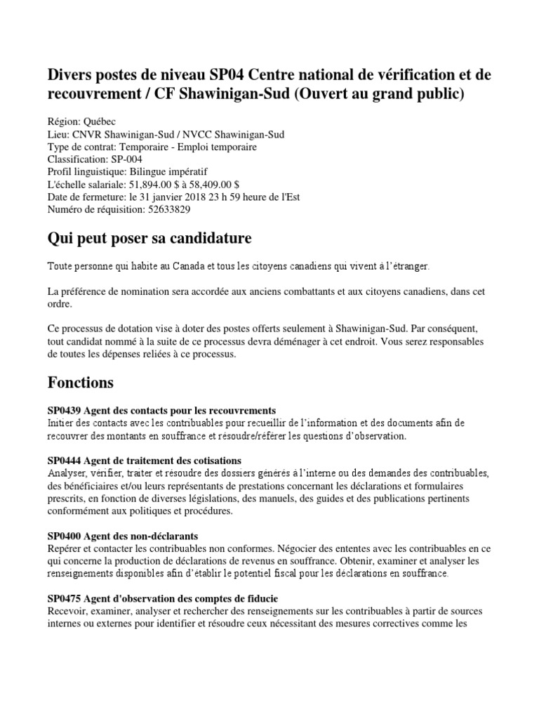 Postes SP04 au CNVR Shawinigan-Sud | PDF | Impôts | Sécurité