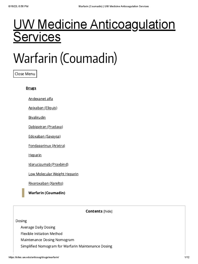 UW Coumadin Dosing Guidelines | PDF | Dose (Biochemistry) | Chemistry