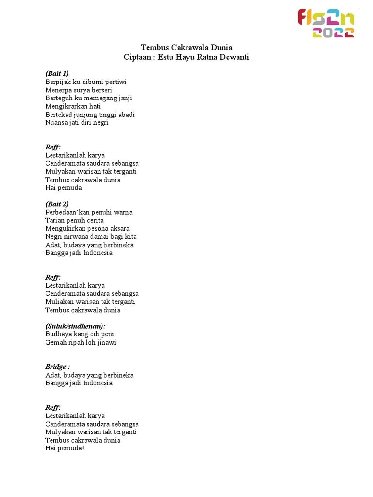 Lirik Tembus Cakrawala Dunia PDF Kajian Bahasa Asing Seni