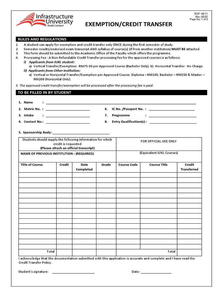 Credit Transfer and Exemption Guidelines | PDF | Bachelor's Degree ...