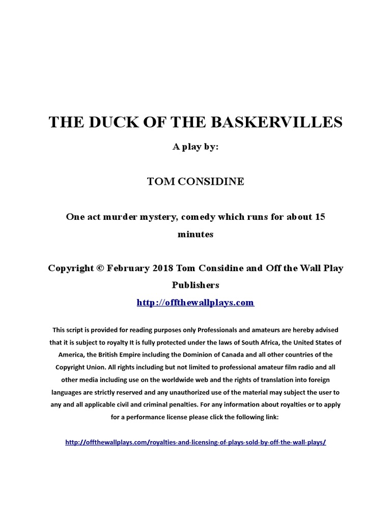 THE DUCK OF THE BASKERVILLES Half Script | PDF | Ishmael (Moby Dick ...