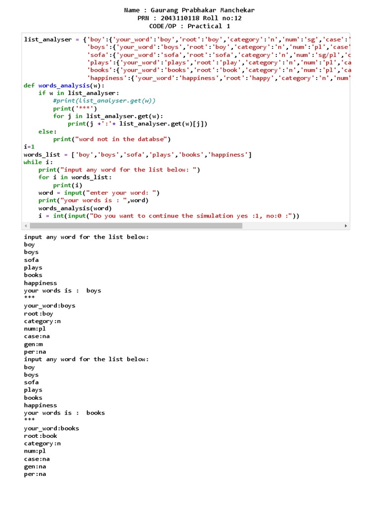 Pract - 1 Morphological Feature by Analysing | PDF