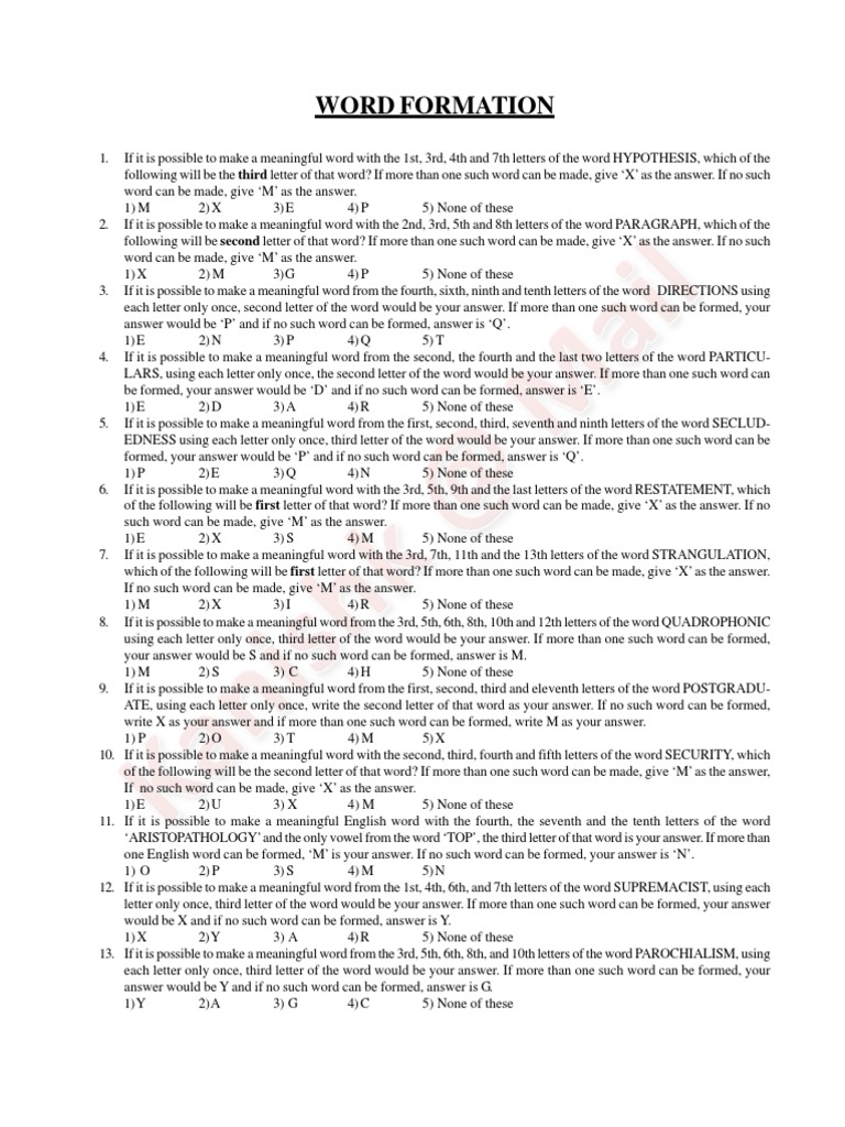 Word Formation Quiz and Answers | PDF | Leisure | Unrest