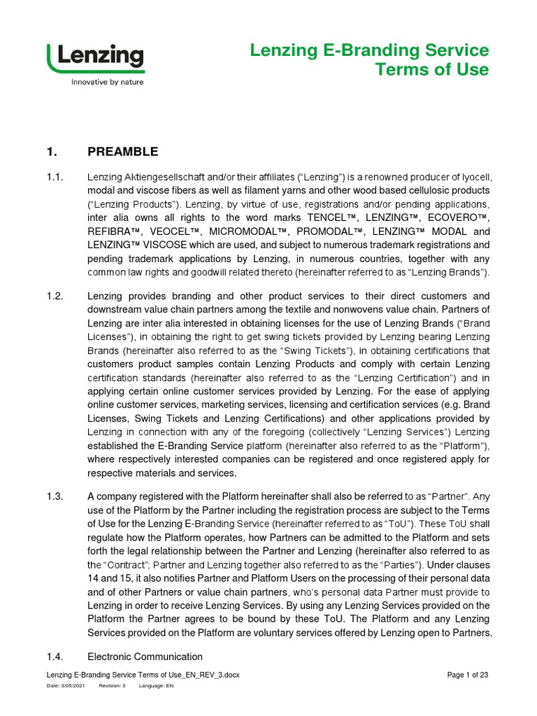 Lenzing E-Branding Service Terms of Use - EN - REV - 3 | PDF ...