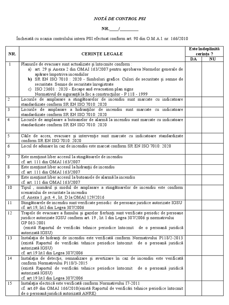 Nota de Control Psi Model | PDF