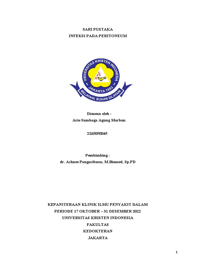 Sari Pustaka Infeksi Pada Peritoneum Dr. Achnes Pangaribuan | PDF