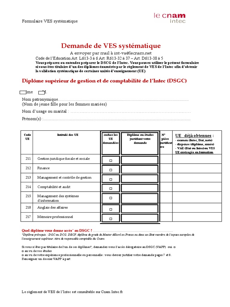 Demande de VES pour DSCG Intec | PDF
