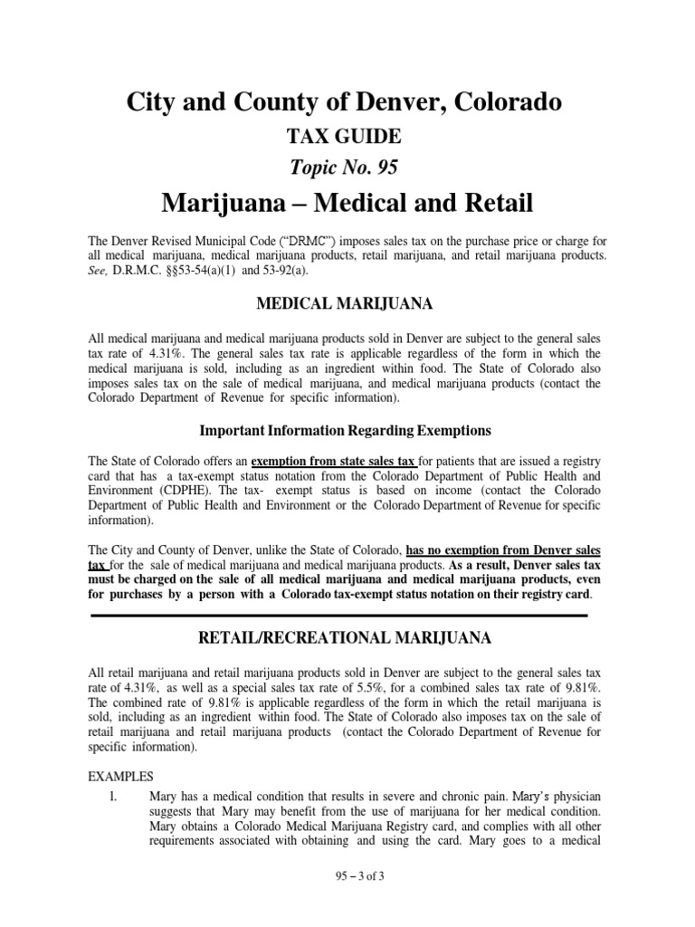 City and County of Denver Colorado Tax Guide To Marijuana Taxes