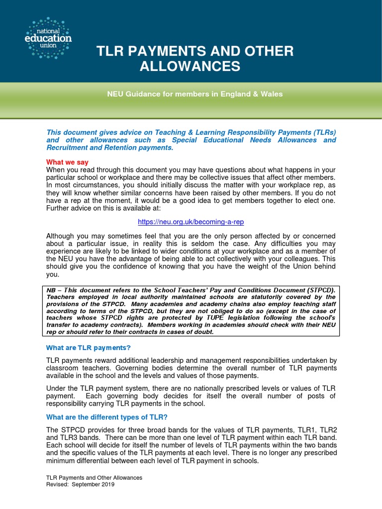 TLR Payments and Other Allowances | PDF | Teachers | Curriculum