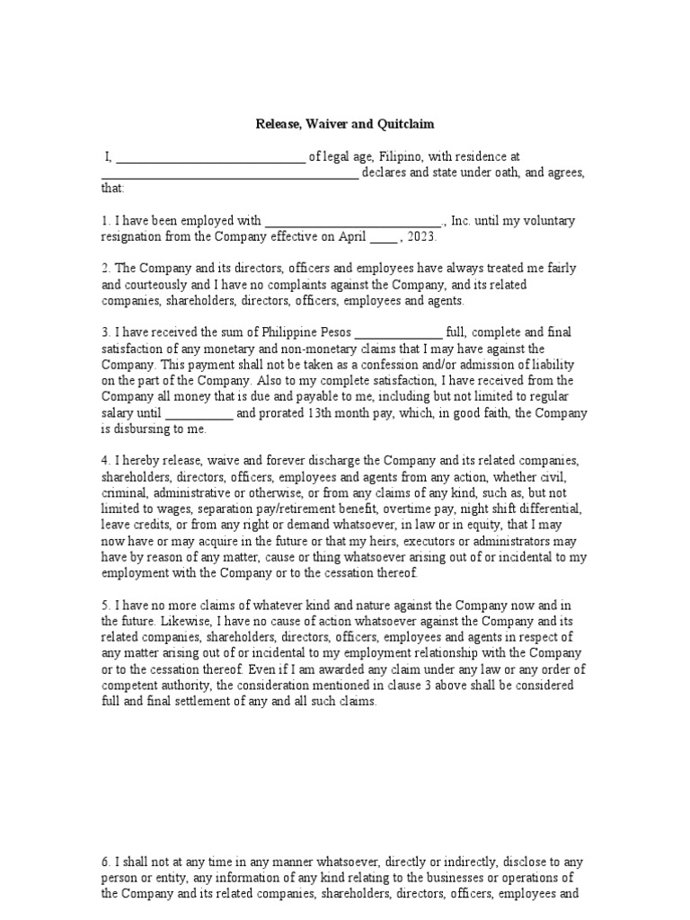 Quitclaim | PDF | Employment | Private Law