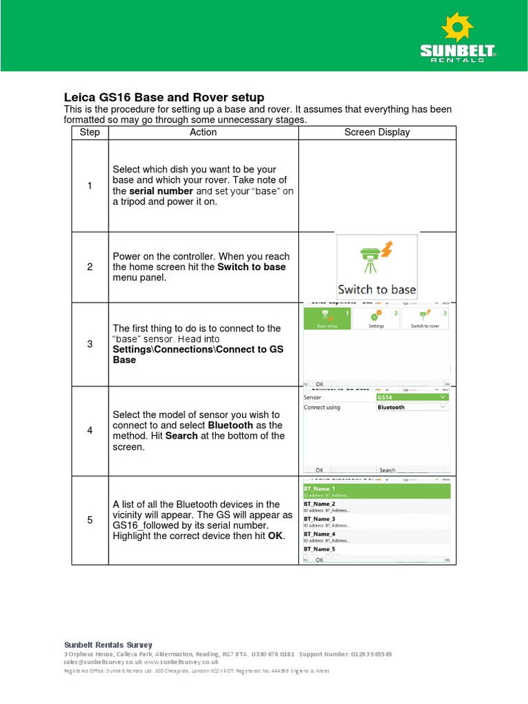 Leica GS16 Base and Rover Setup Guide | PDF | Surveying | Radio