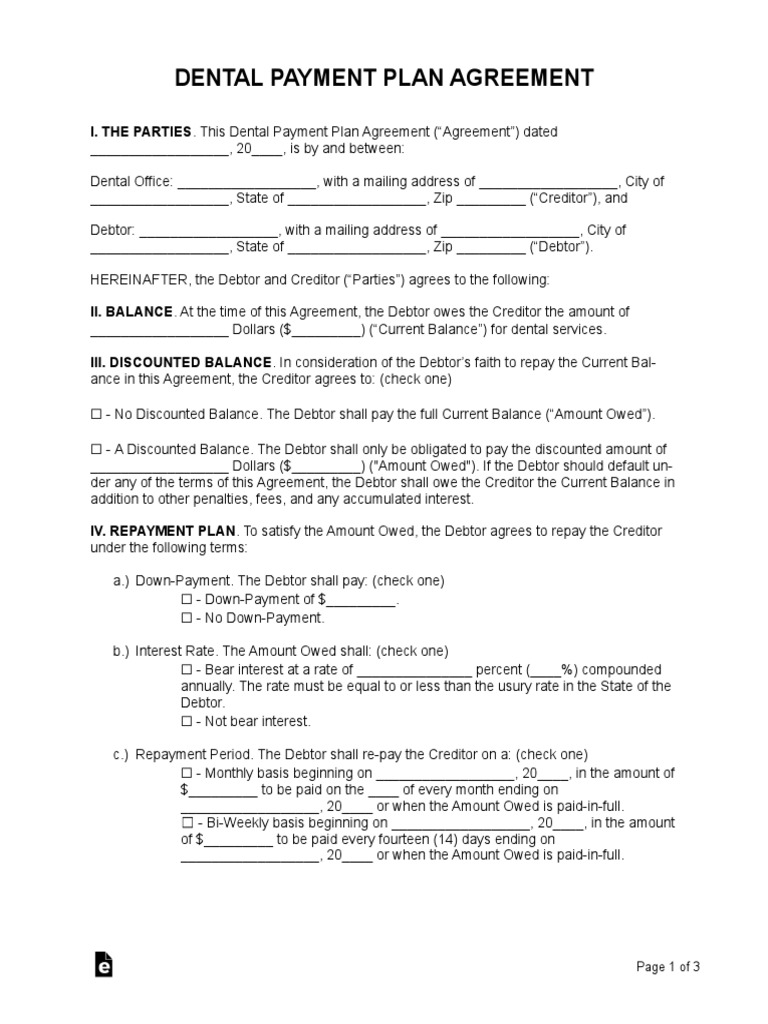 Dental Payment Plan Agreement PDF Debtor Interest