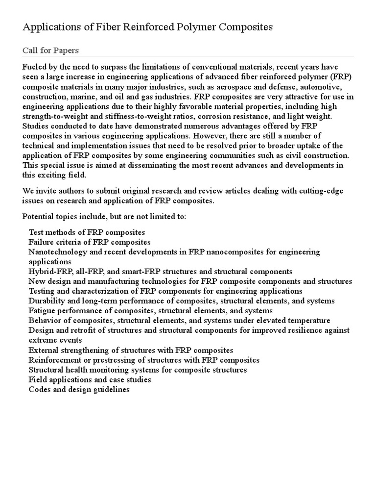 Applications of Fiber Reinforced Polymer Composites | PDF | Technology ...