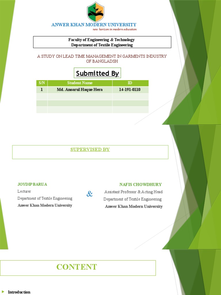 Garment Industry Lead Time Study | PDF | Sewing | Clothing Industry