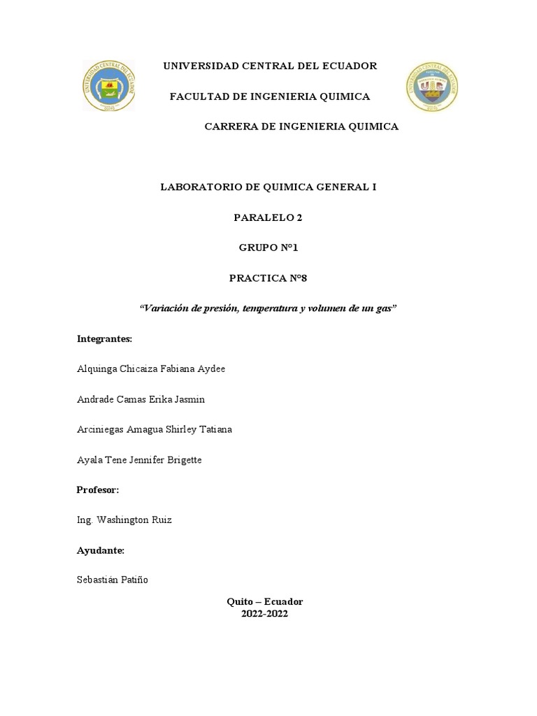 Practica 8. QUIMICA GENERAL 1 UCE | PDF | Física Aplicada e ...