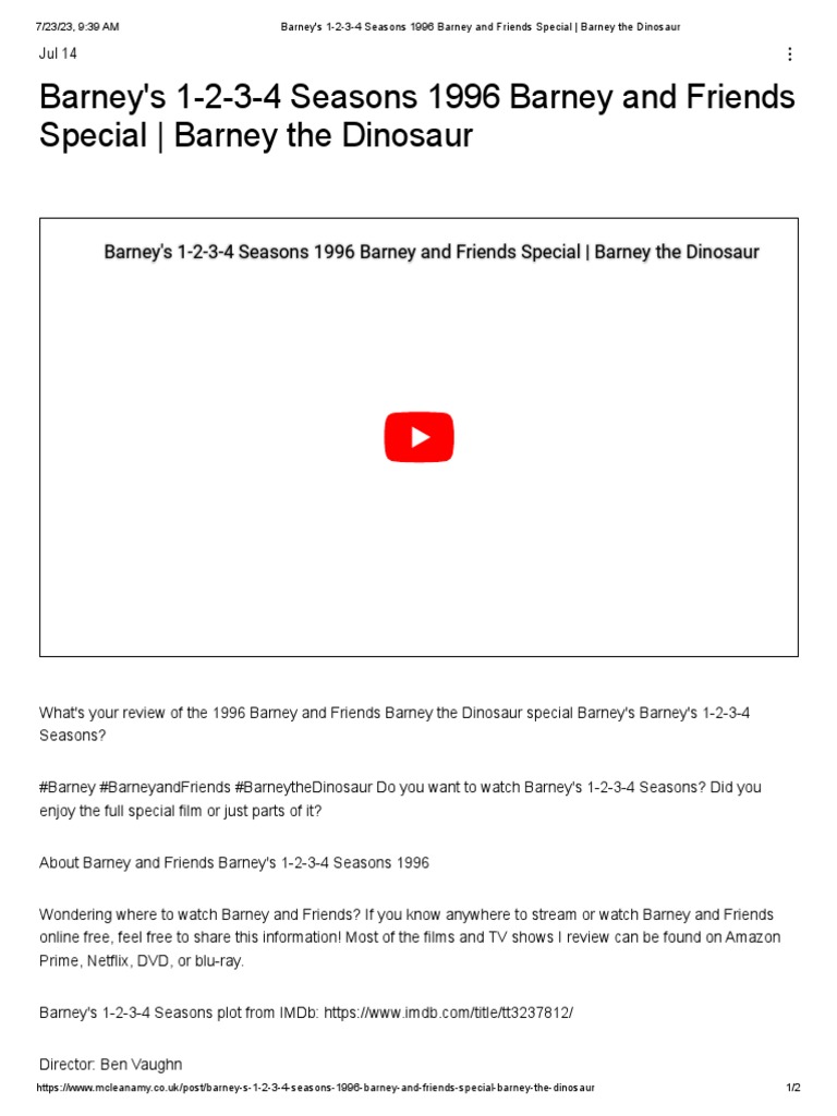 Barney's 1234 Seasons 1996 Barney and Friends Special Barney The
