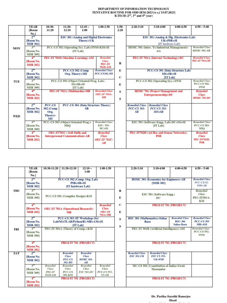 B.Tech Odd Sem 2023 Schedule | PDF | Computing | Information Technology