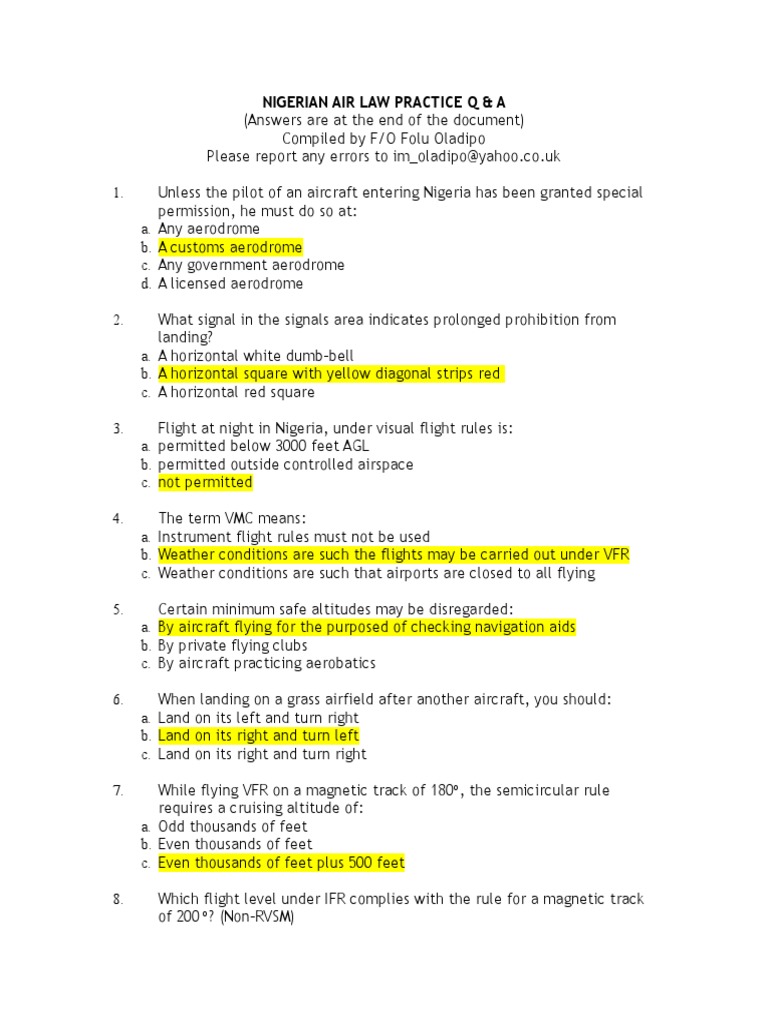 Nigerian Air Law Q&A Guide | PDF | Instrument Flight Rules | Visual ...