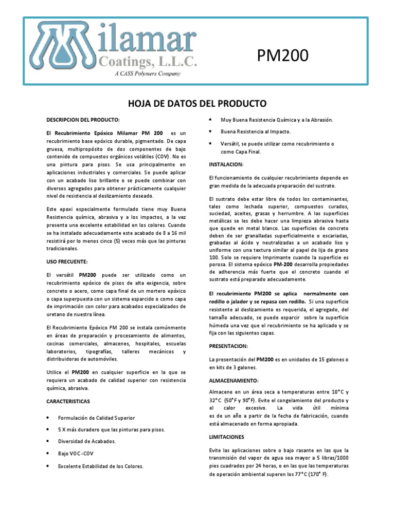 PM200 Milamar Spanish | PDF | Hormigón | Pintar