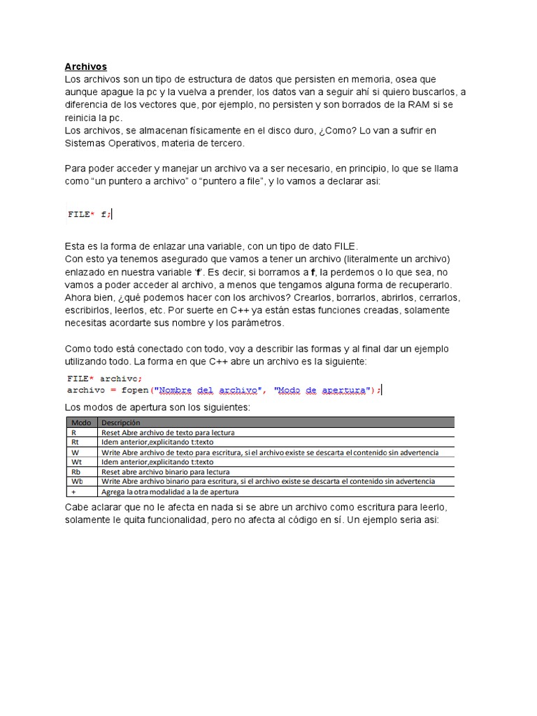 Manejo de Archivos en C++: Guía Completa | PDF | Archivo de computadora ...