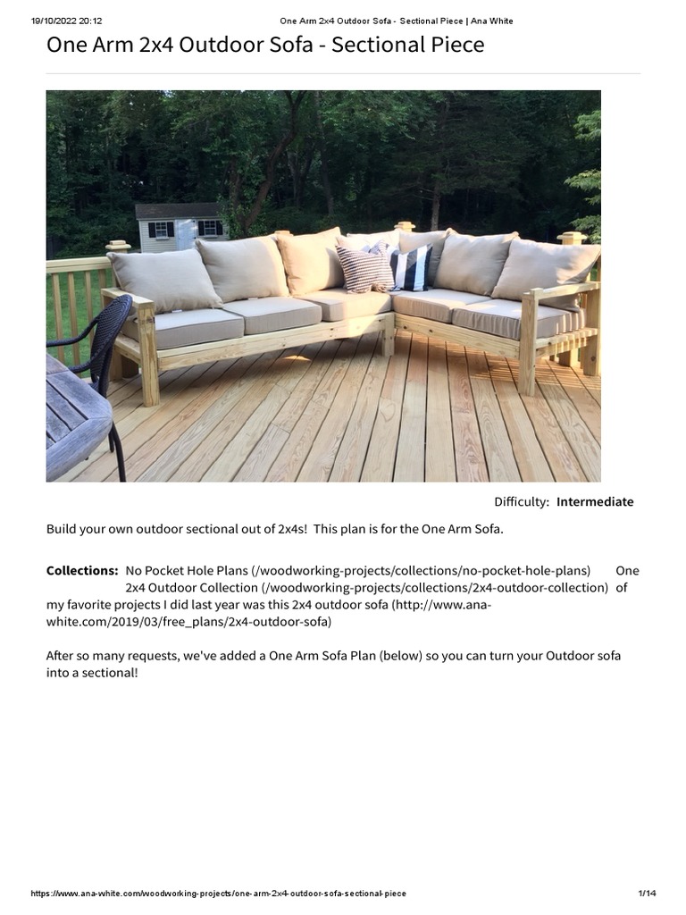 One Arm 2x4 Outdoor Sofa Sectional Piece Ana White PDF Metalworking Secondary Sector Of The Economy