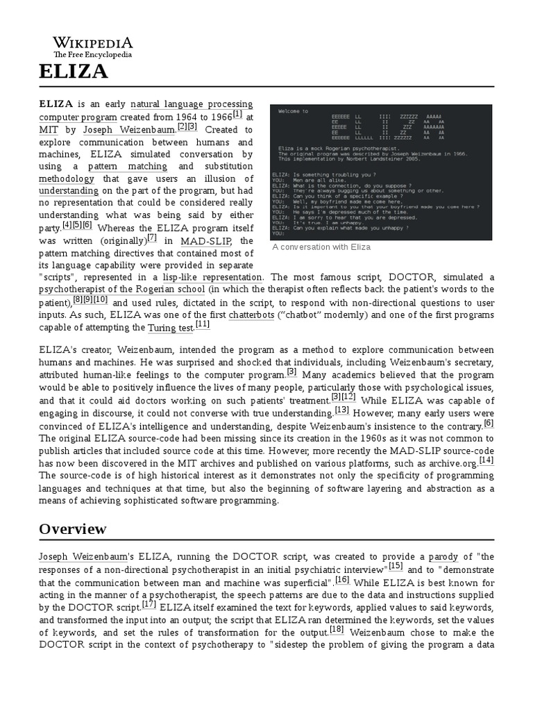 ELIZA: The First Chatterbot Explained | PDF | Computing | Computer Science
