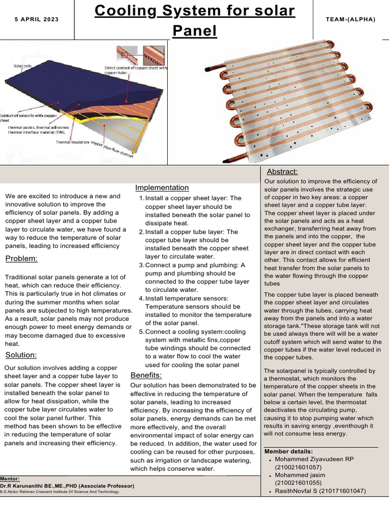 Cooling System For Solar Panel (Team - Alpha) | PDF | Solar Energy ...