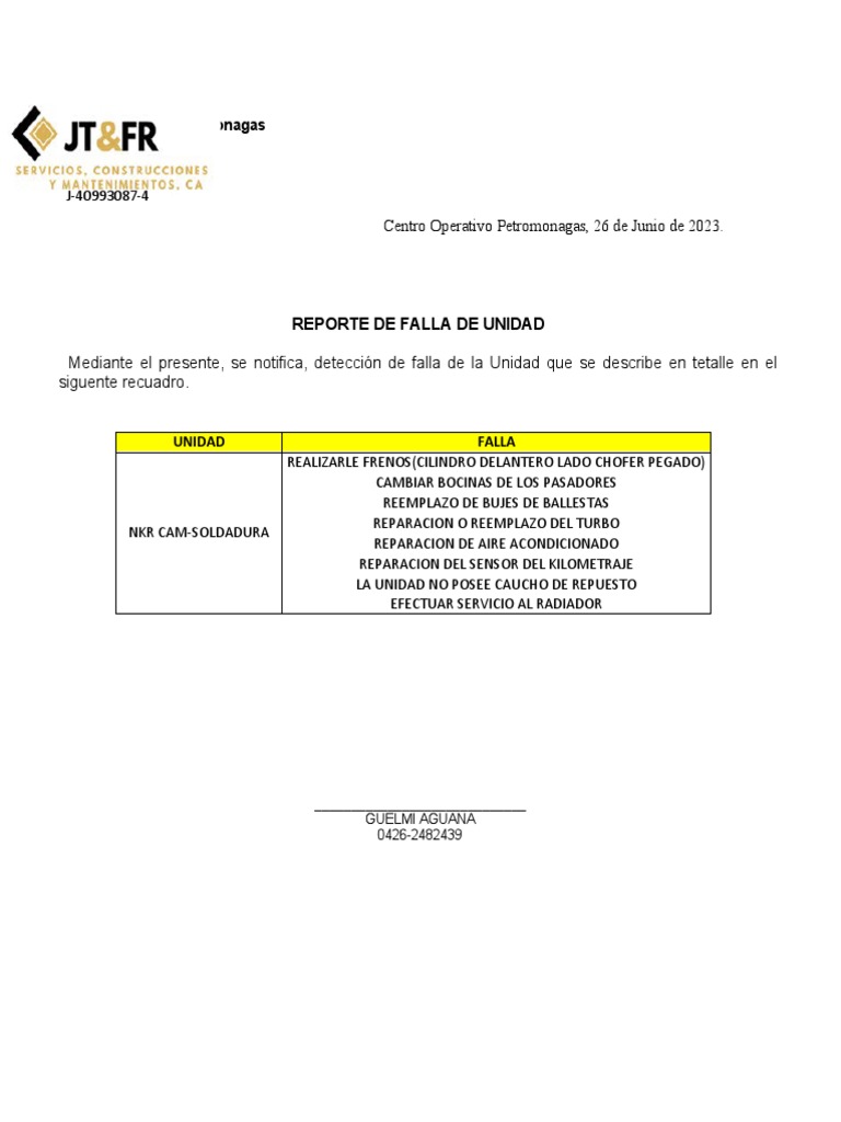 Reporte De Falla Pdf