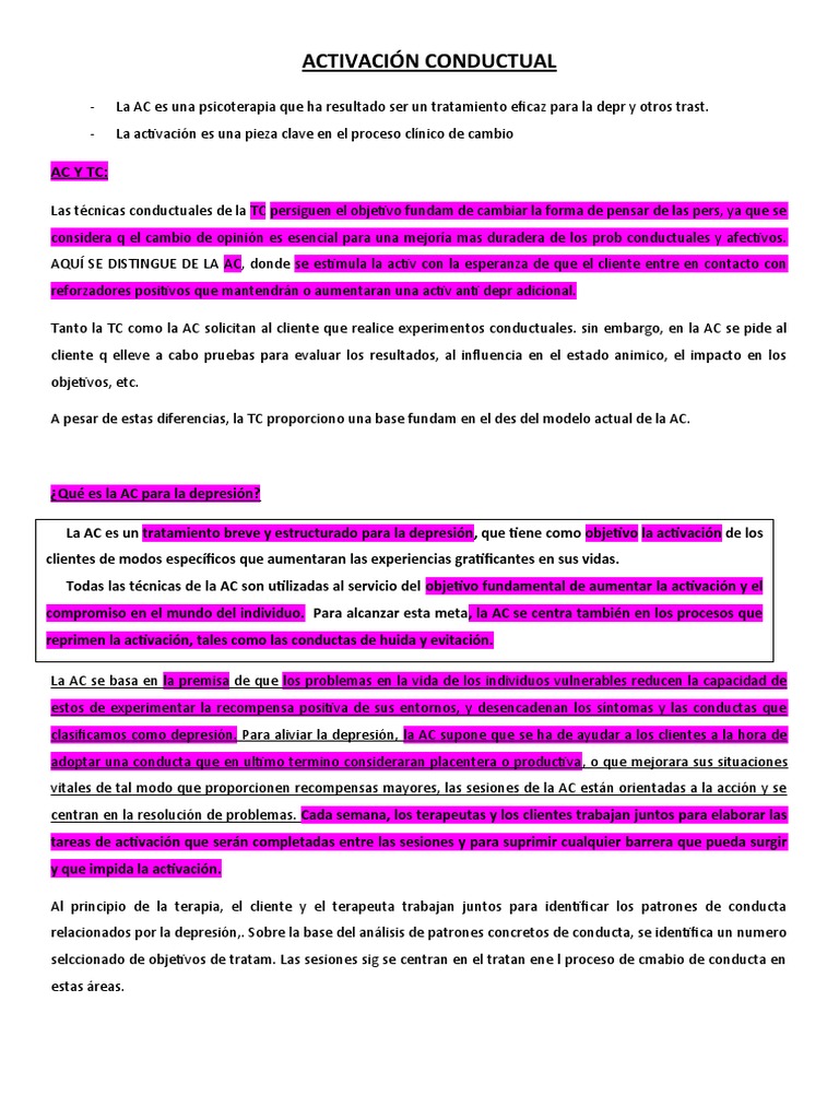 Activación Conductual | PDF | Depresión (estado de ánimo) | Comportamiento