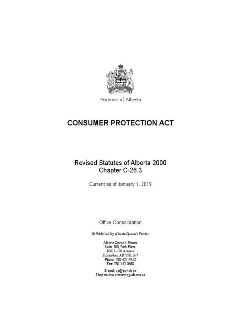 Alberta Consumer Protection Act PDF Credit Finance & Money Management
