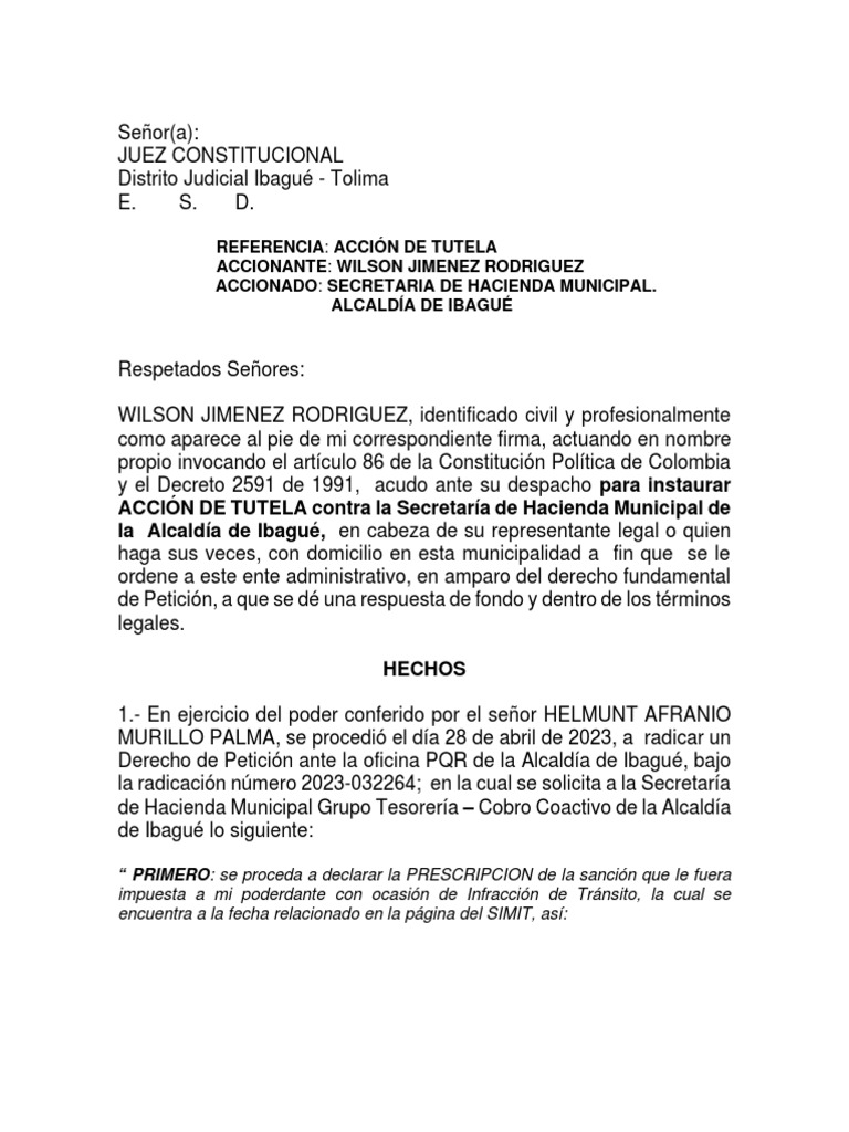 Acción de Tutela | PDF | Debido al proceso | Caso de ley