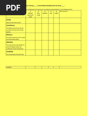 Rubric for Social Media Marketing Plan