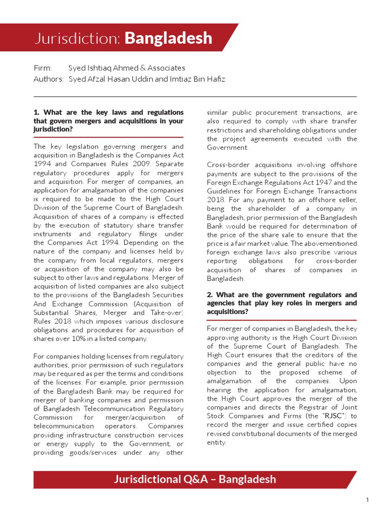 Bangladesh Merger Control Overview | PDF | Mergers And Acquisitions ...