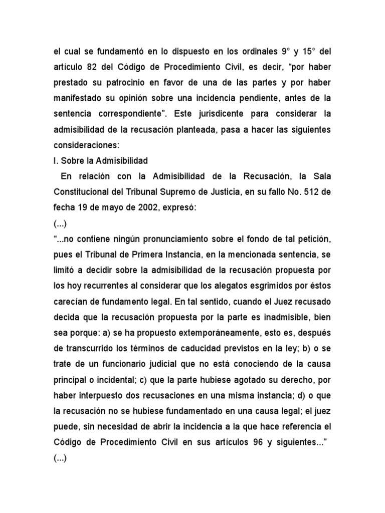 Recusacion Juez | PDF | Procedimiento Civil | Sentencia (ley)
