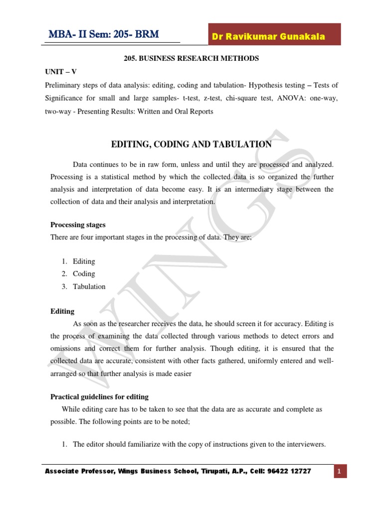 205 - BRM - U5 Preliminary Steps in Data Analysis | PDF | Hypothesis ...