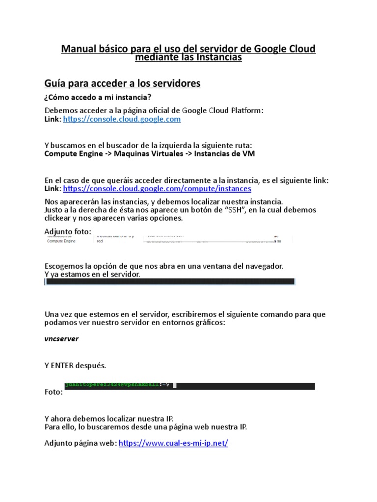 Guía de uso del servidor Google Cloud | PDF | Servidor (Computación ...