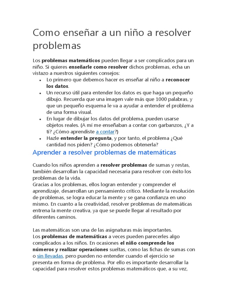 Enseñar a Niños a Resolver Problemas Matemáticos | PDF | Mente ...