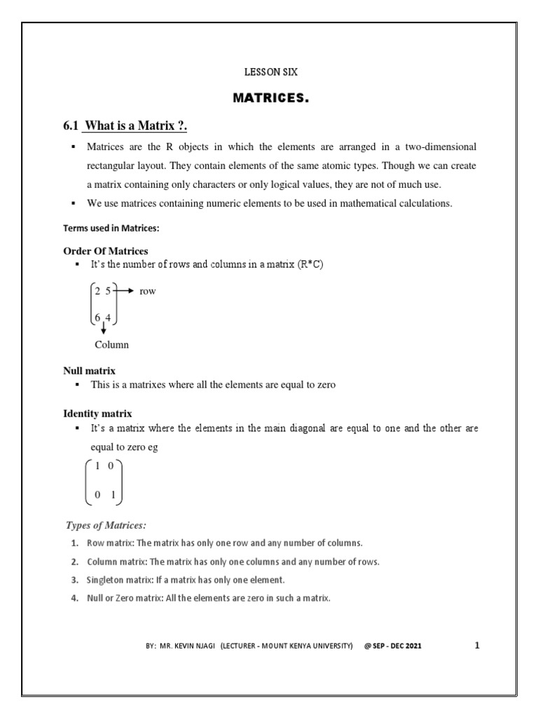 Lesson 6 Matrices PDF Matrix (Mathematics) Determinant