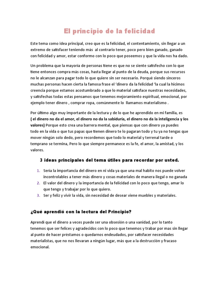 El Principio de La Felicidad | Descargar gratis PDF | Felicidad | Amor